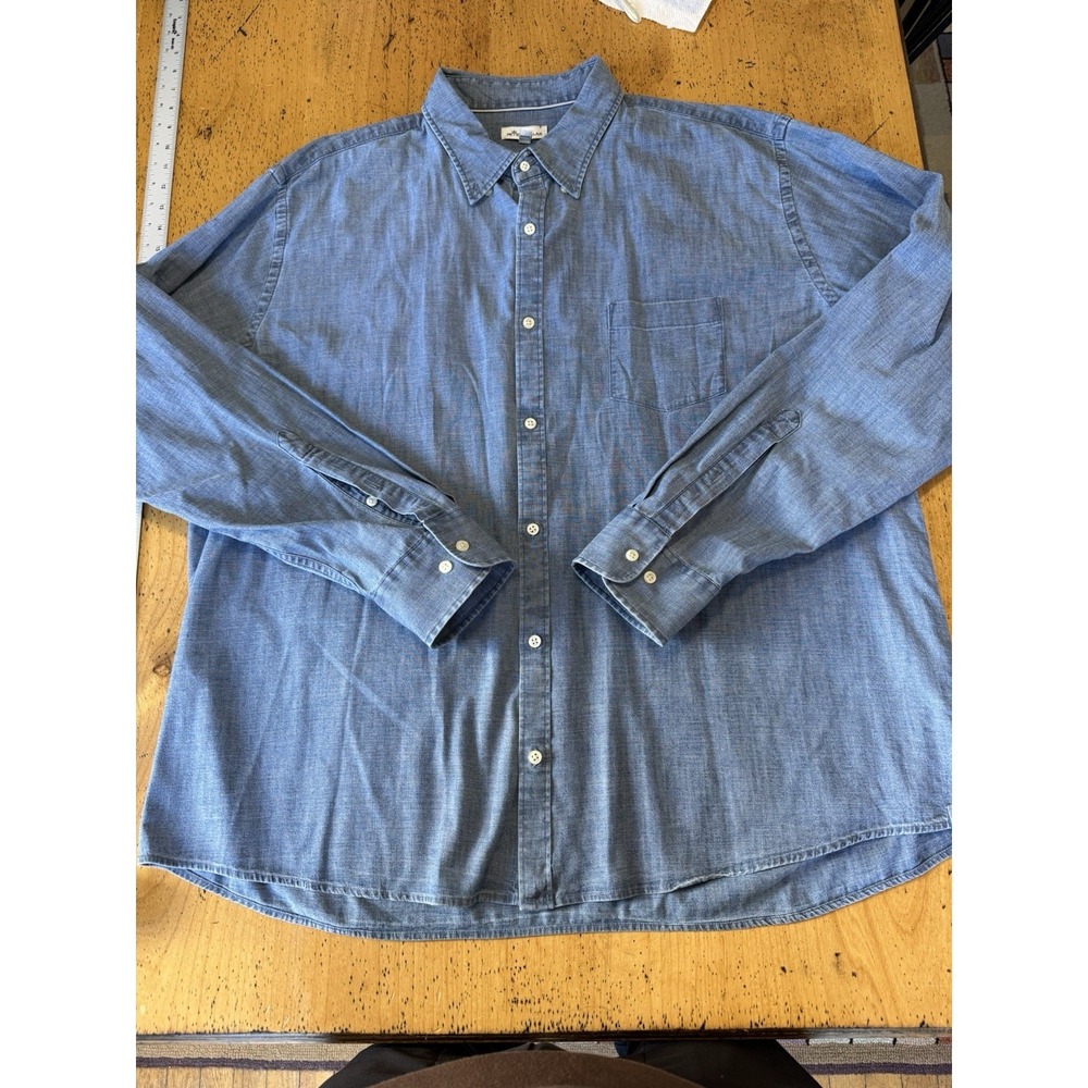 Peter Millar Shirt Mens 2x Large  Blue Chambray Button Front Long Sleeve Casual